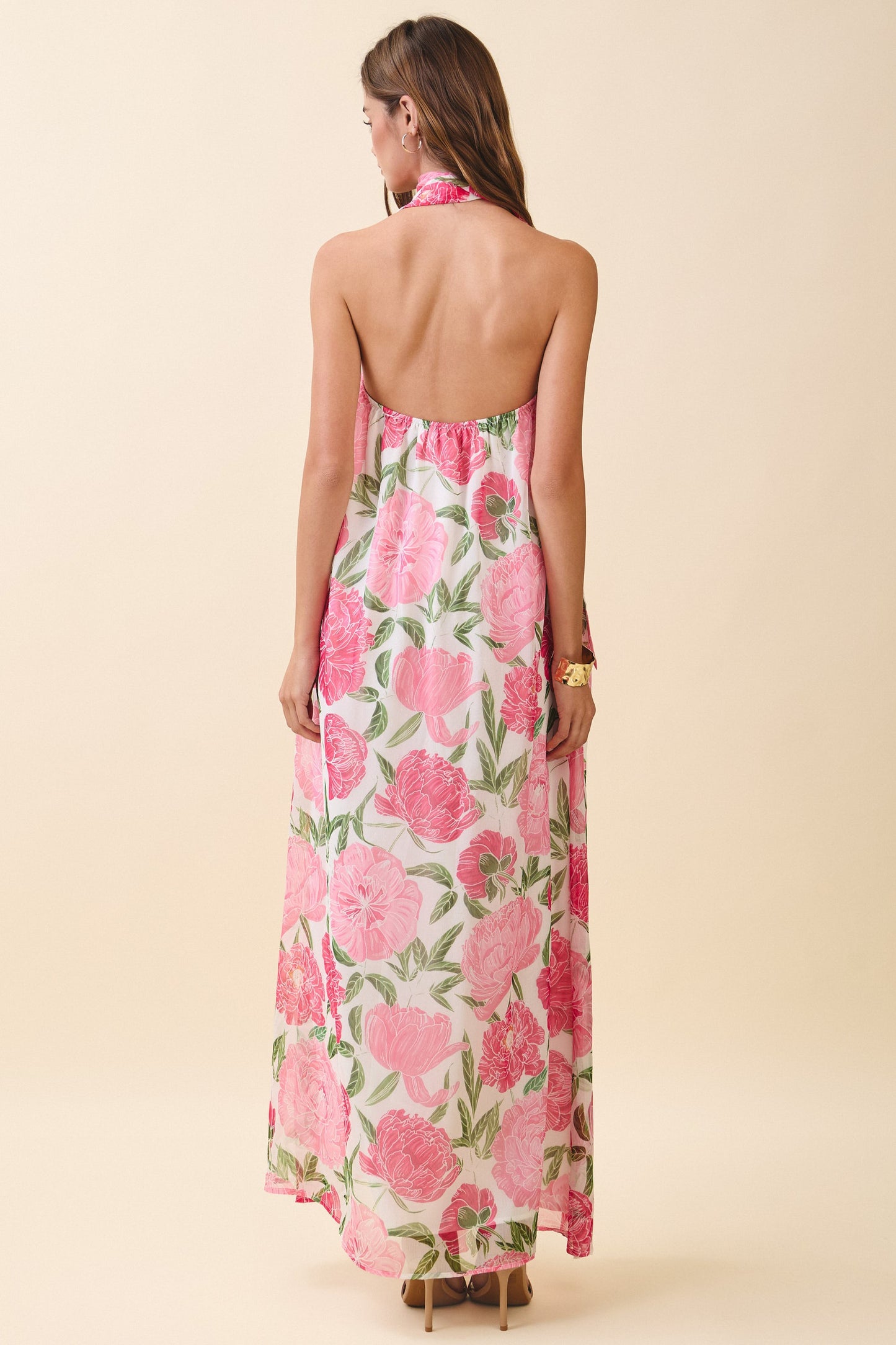 Pink floral maxi dress