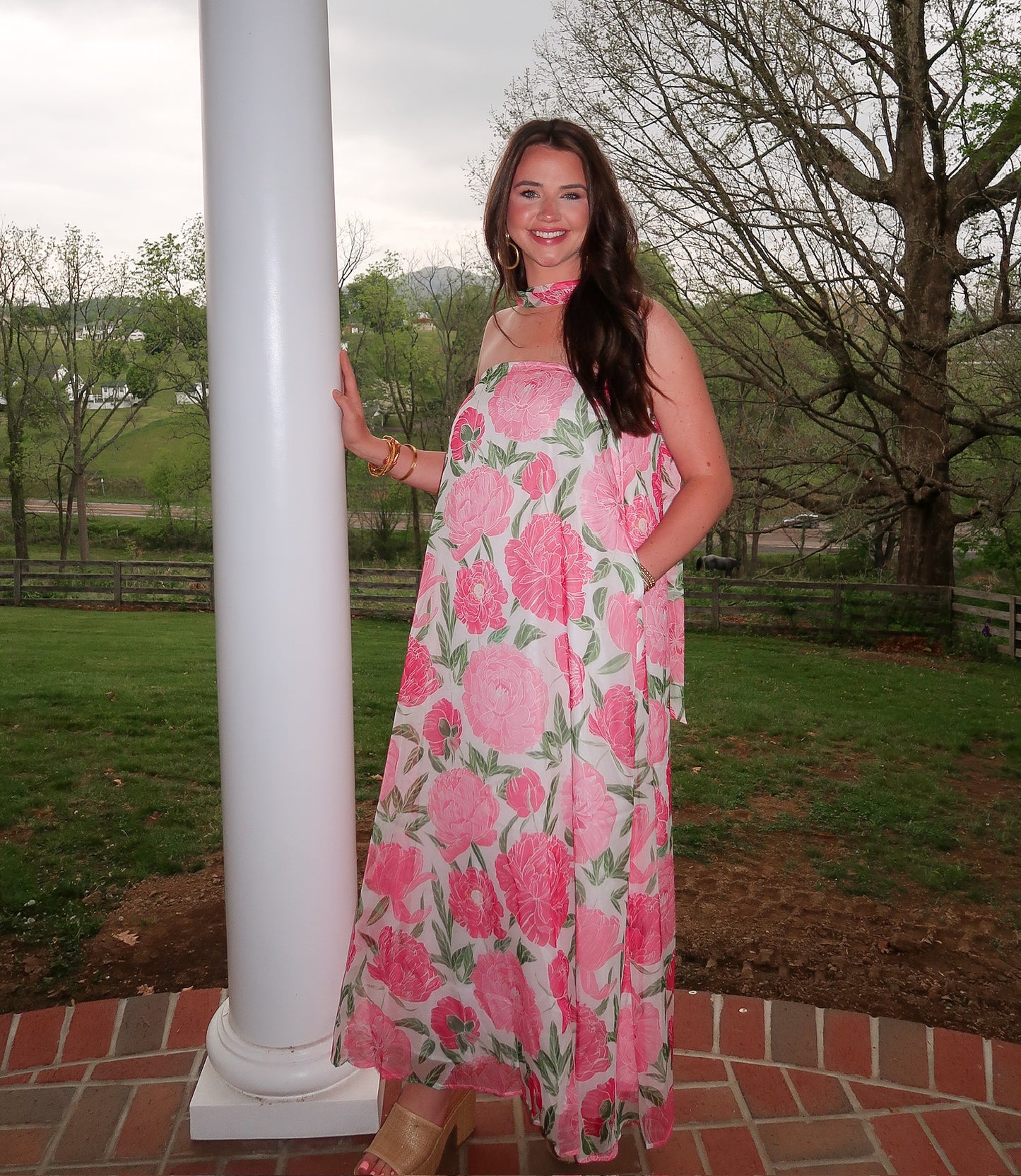 Pink floral maxi dress