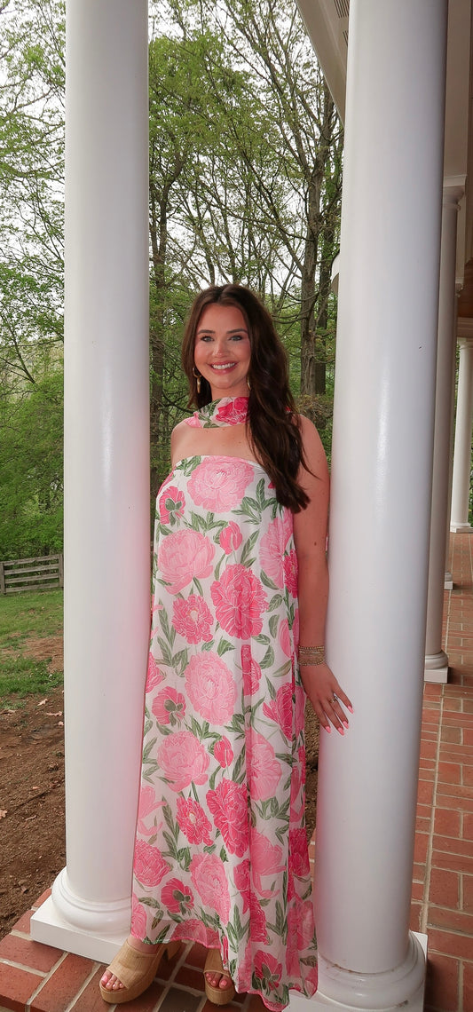 Pink floral maxi dress