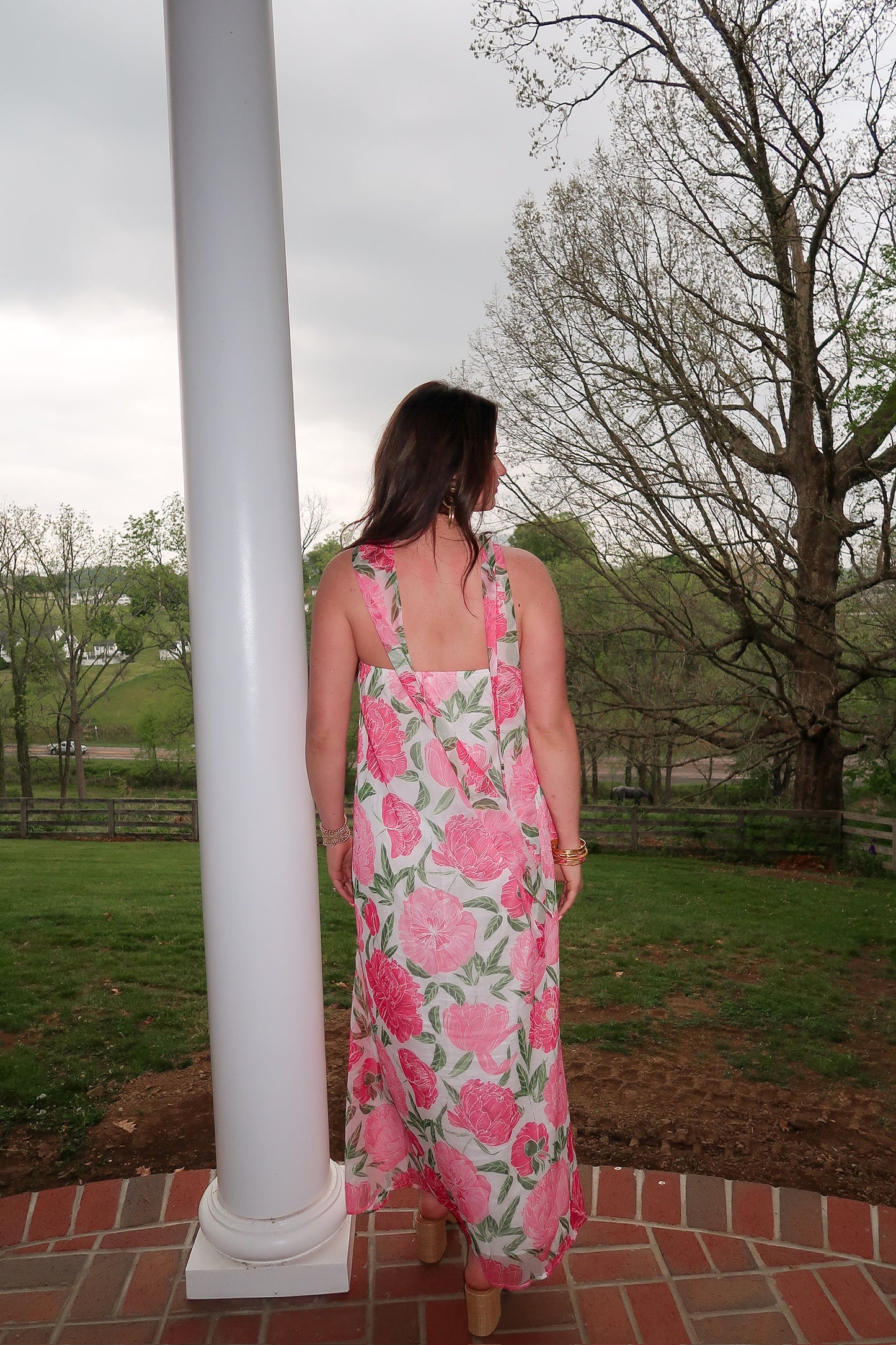 Pink floral maxi dress
