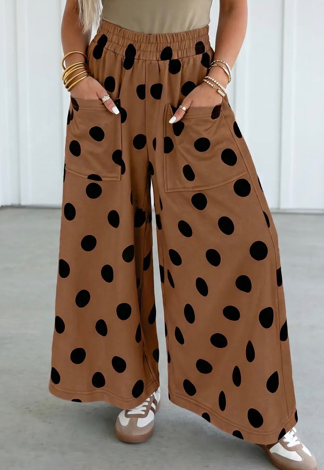 Polka dot wide leg pant