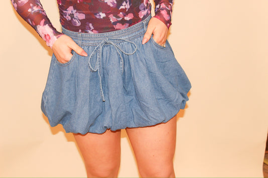 Denim Mini Bubble Skirt
