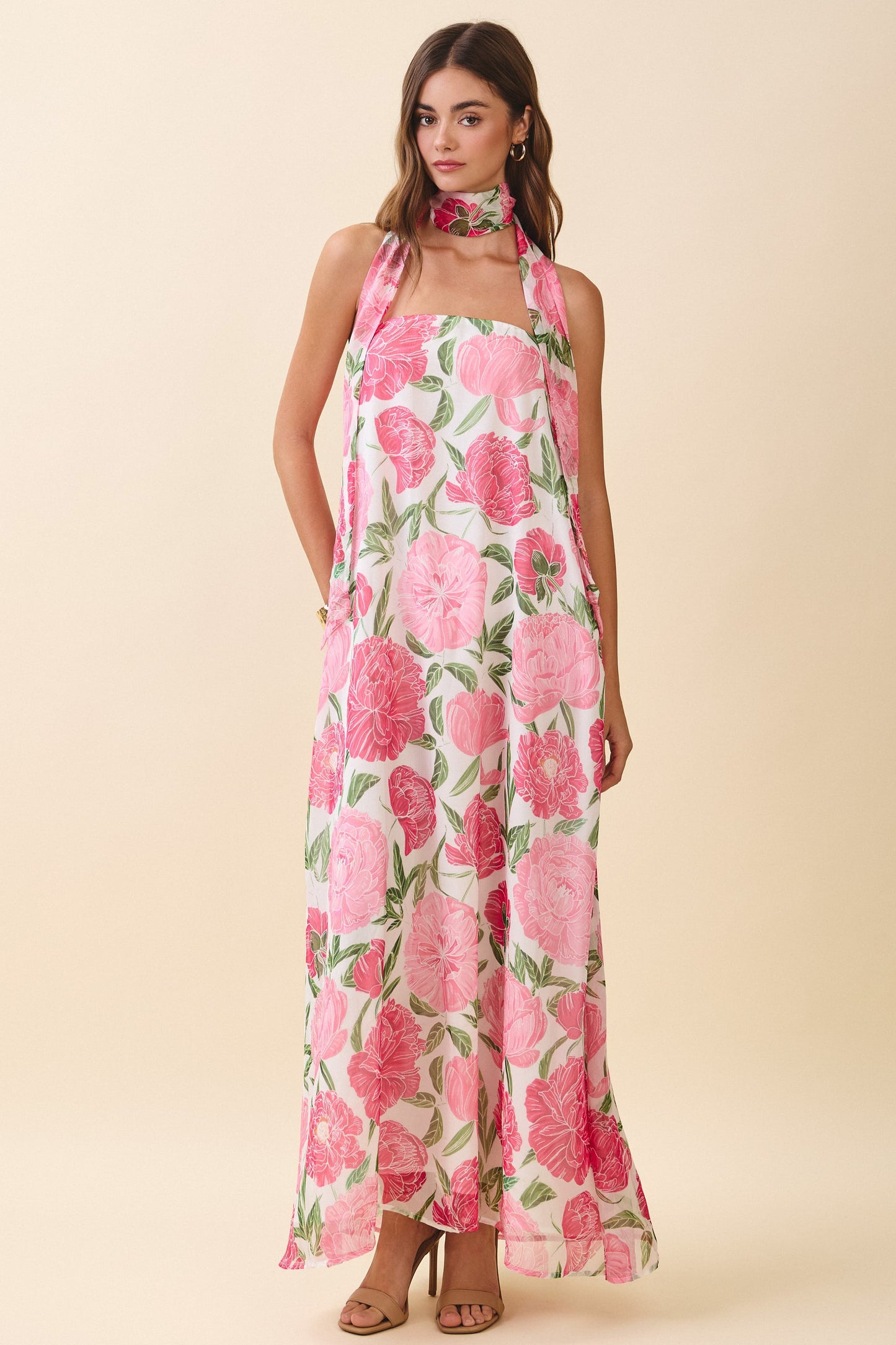 Pink floral maxi dress